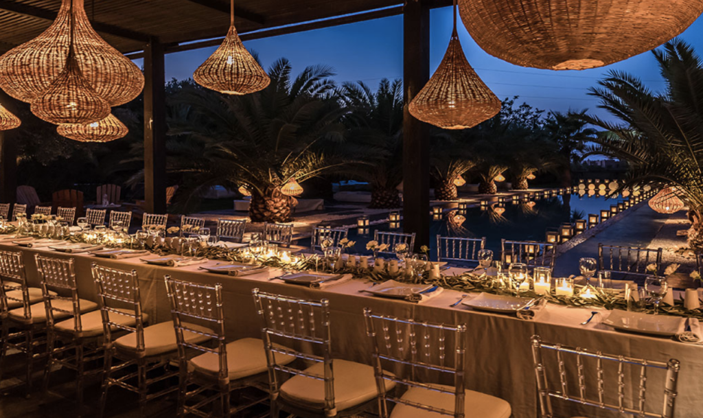 Elegant candlelit wedding dinner by the pool at Villa Taj Marrakech